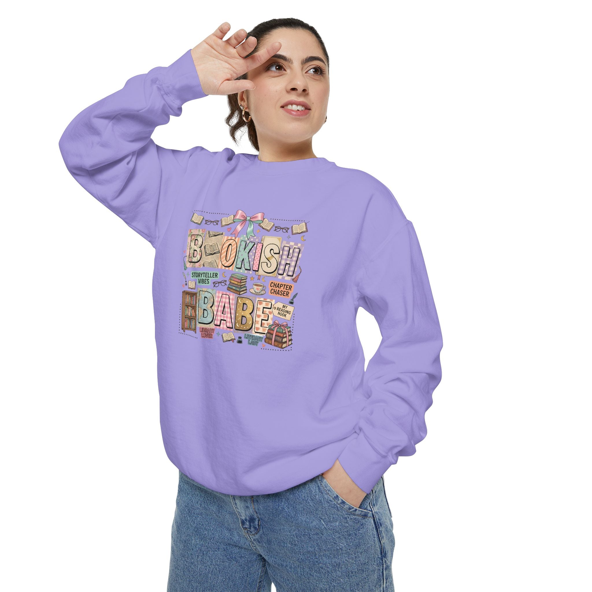 Bookish Babe Sweatshirt — Cute Pastel Reading Graphic Crewneck