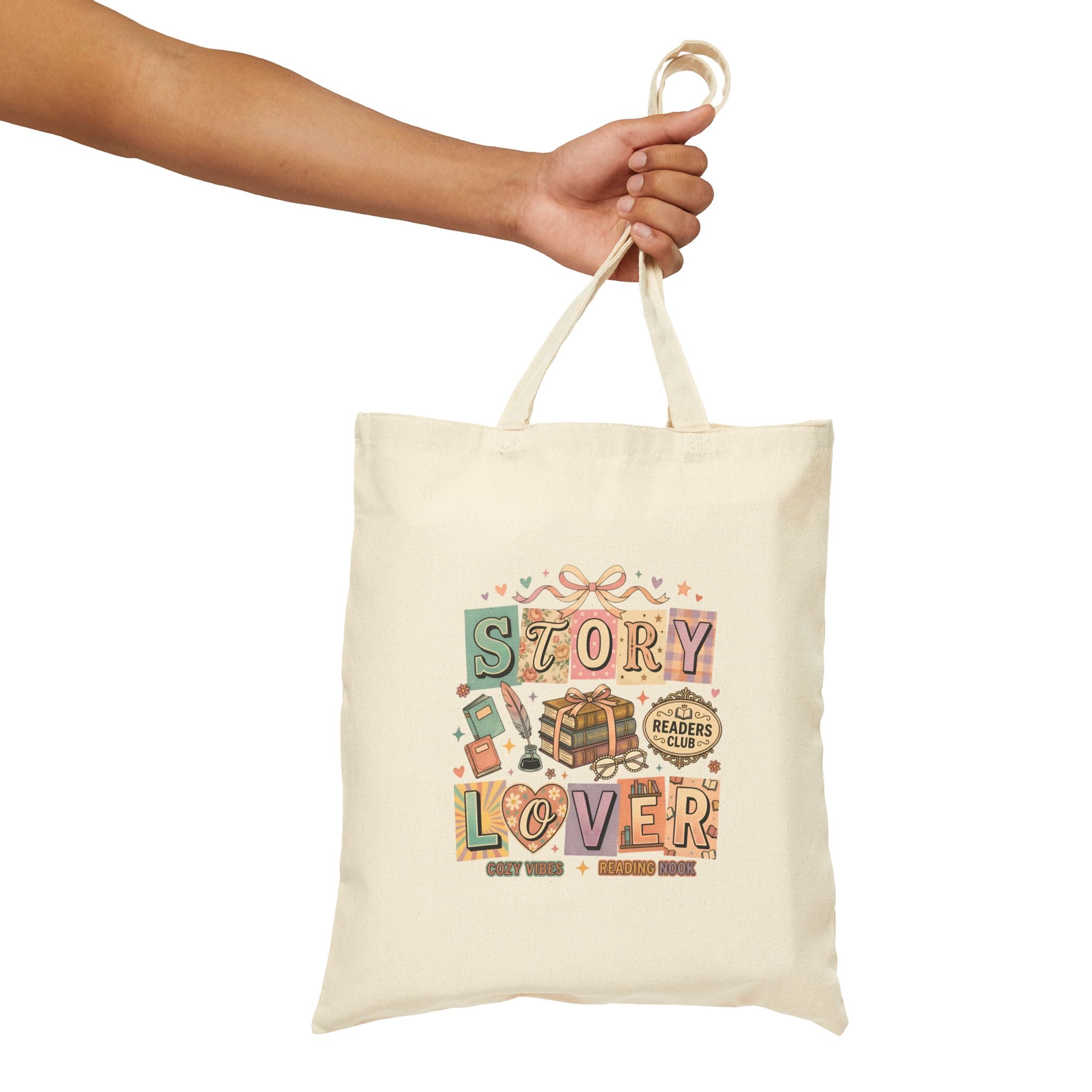 Story Lover Canvas Tote Bag – Bookish Reader Book Stack Design