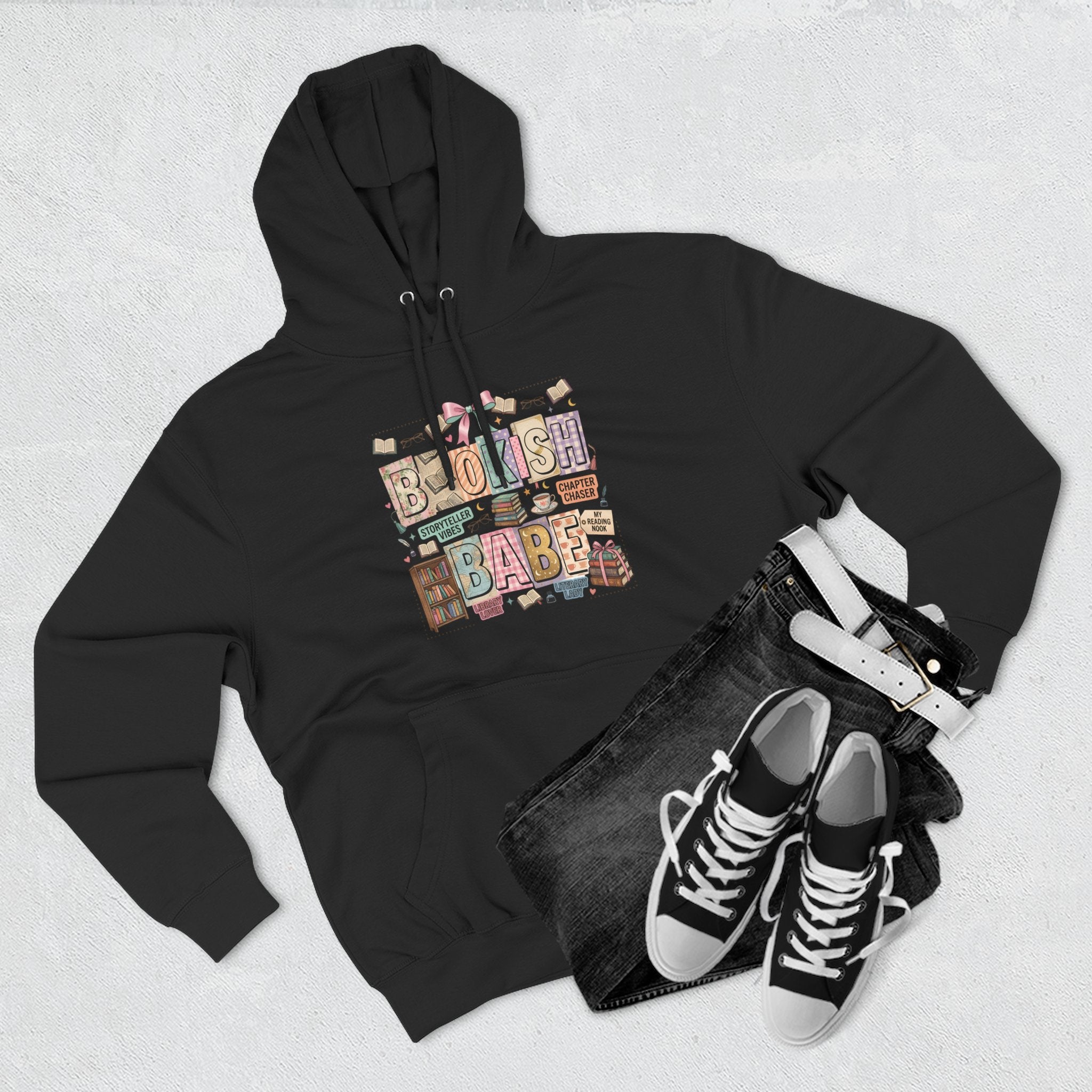 Bookish Babe Hoodie — Bohemian Vintage Collage Graphic Fleece Pullover