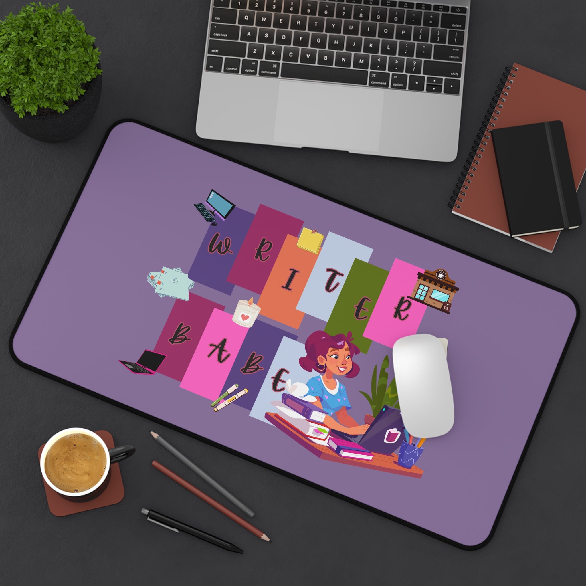 Writer Babe Desk Mat — Cute Purple Writing Desk Pad for Authors & Content Creators