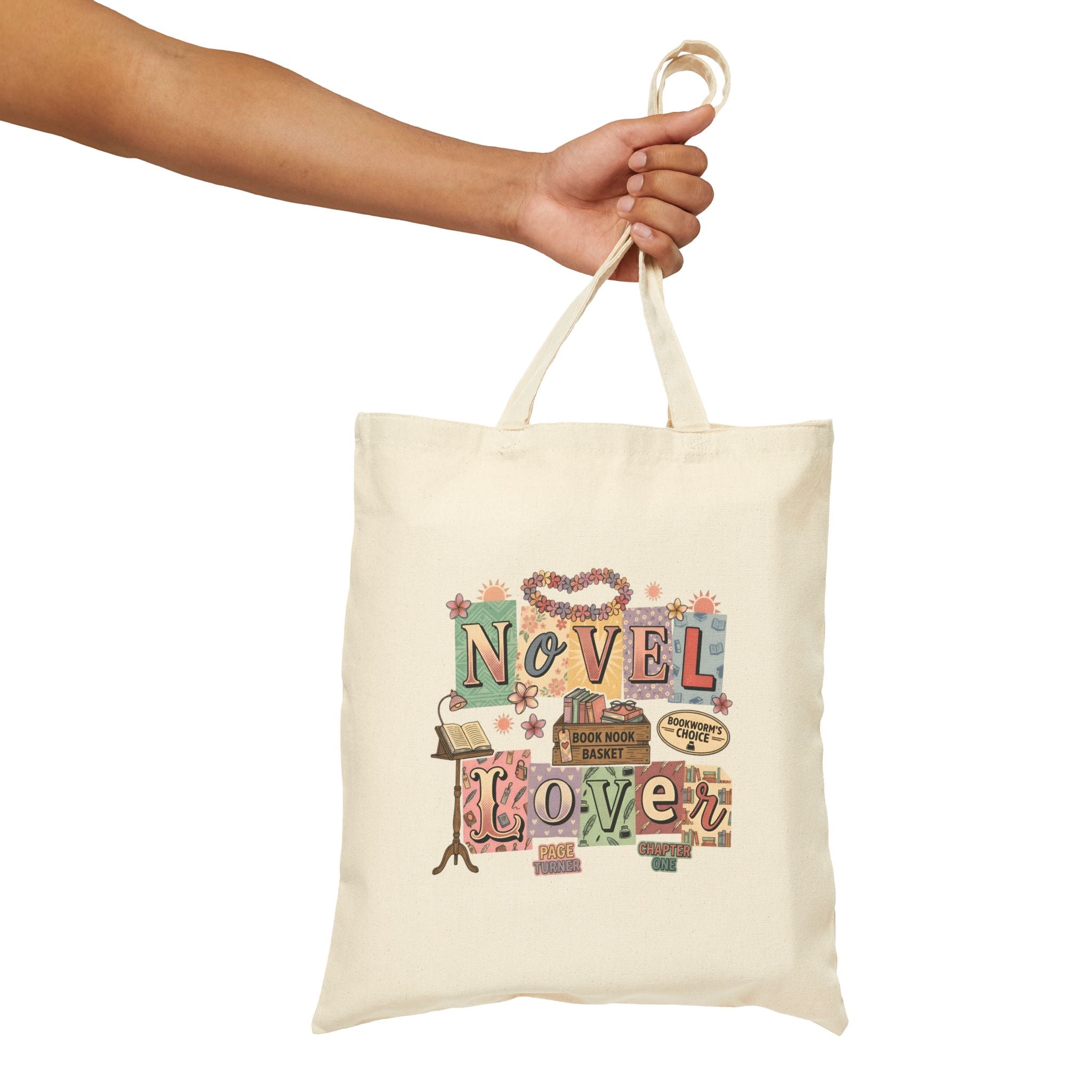 Novel Lover Tote Bag — Vintage Bookworm Cotton Canvas Book Tote