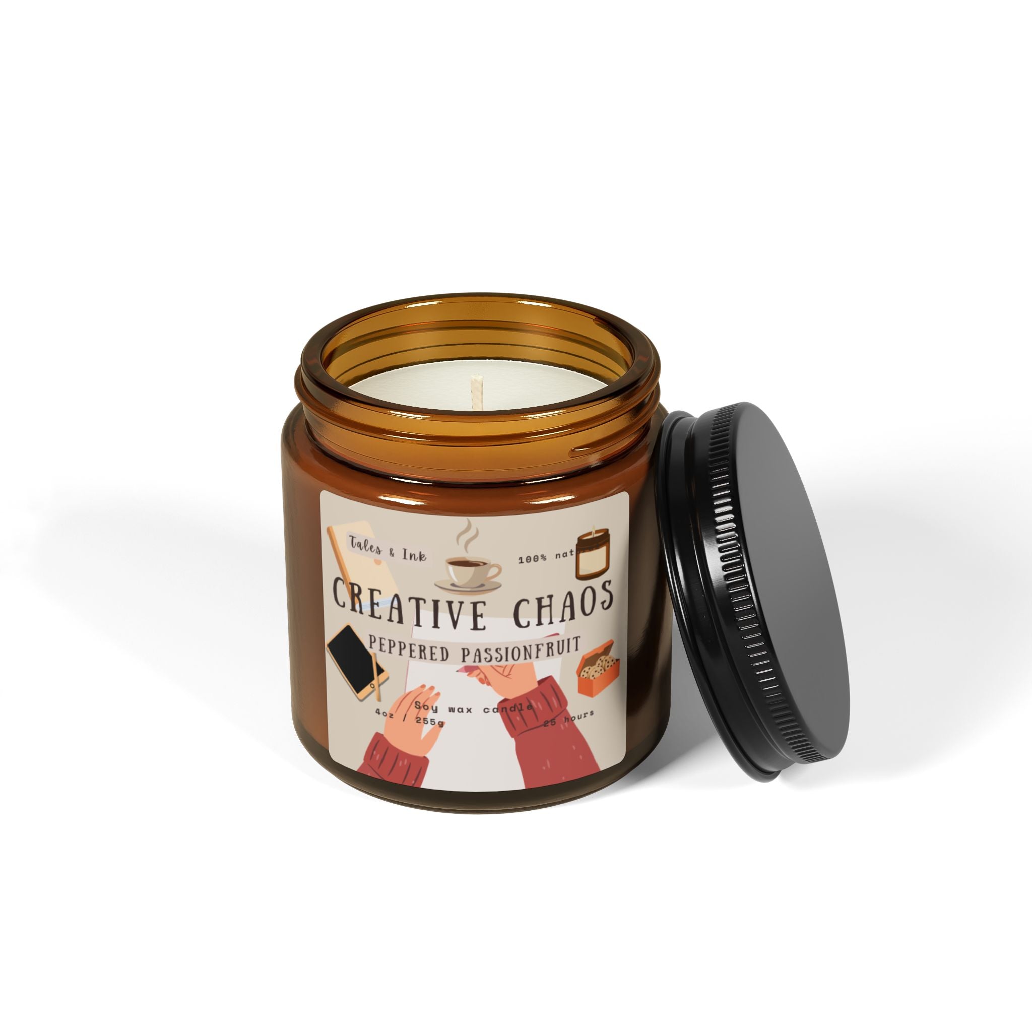 Creative Chaos Soy Candle — Peppered Passionfruit Scent (Amber Jar)