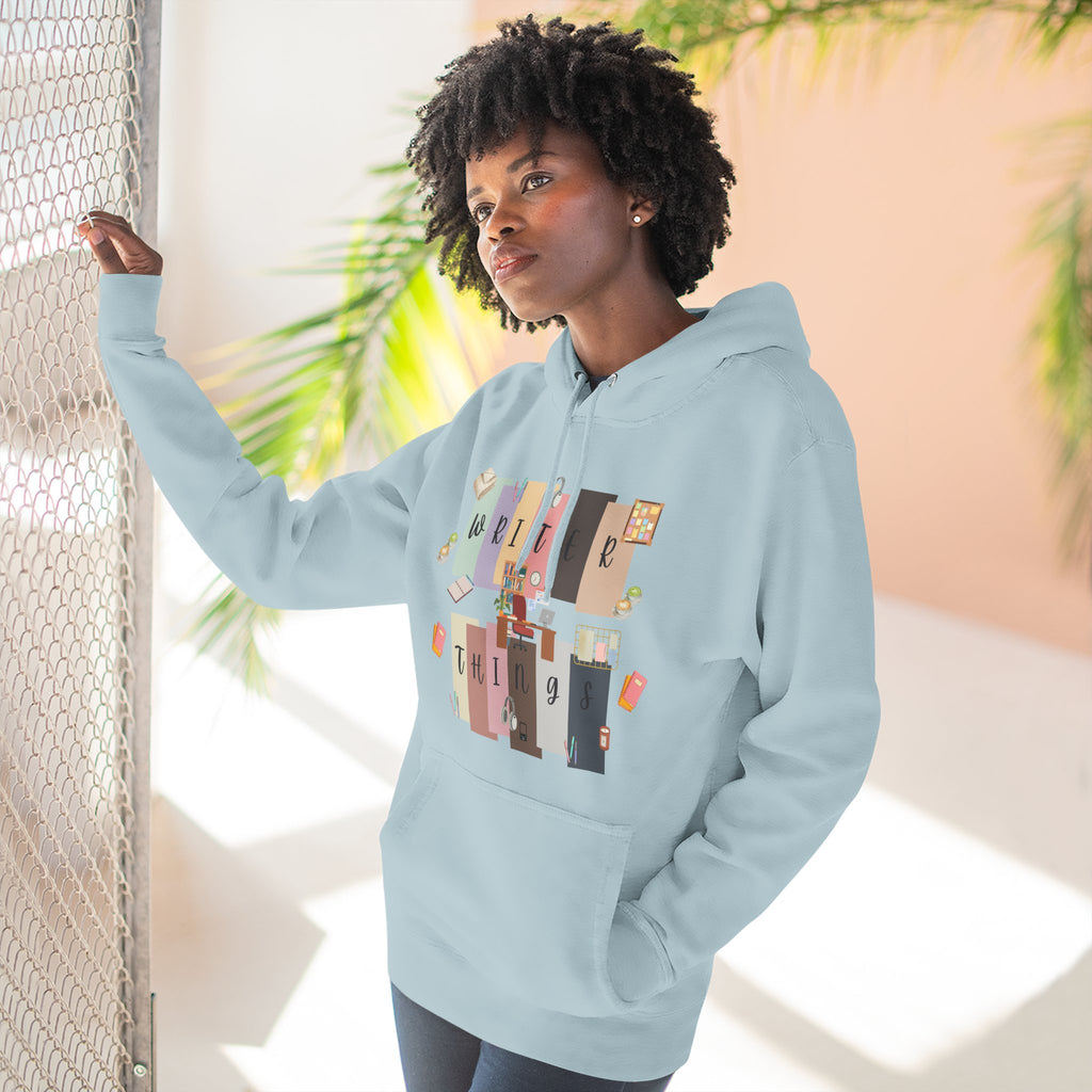 Writer Hoodie — Retro Collage Graphic "Writer Things" Comfort Pullover